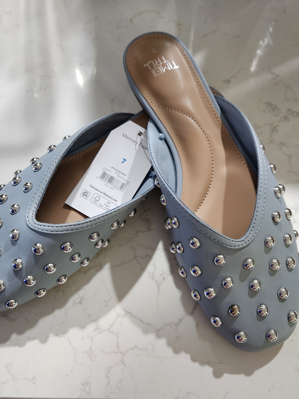 Time and Tru Light Blue Studded Slip-On Flats
